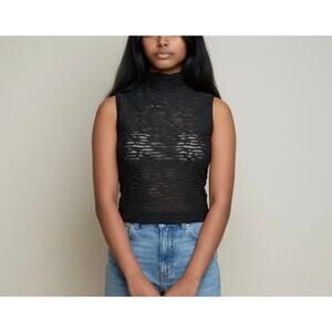 Carlisle Vintage Mesh Mock Neck Tank Black Women's S Made in USA